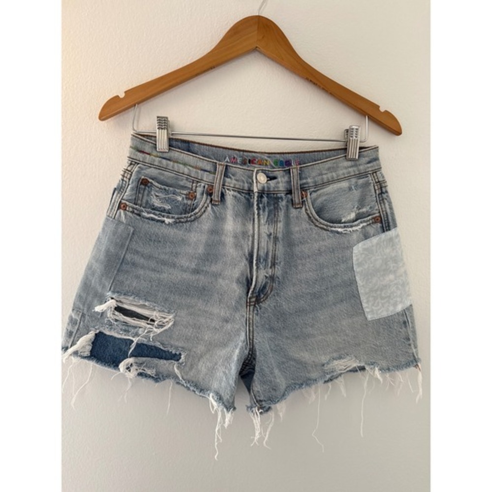 American Eagle Pride Denim Highest Rise 90s‎ Boyfriend Shorts Patchwork Size 6